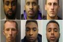 Clockwise from top left: Hassan Ibrahim, Abdirazak Yassin, Jason Hardcastle, Aaron Noah, Kyle Shillingford, Robert Neville were recently sentenced in their roles in an ATM heist at Alexandra Palace