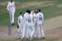 Shane Snater of Essex celebrates with his team mates after taking the wicket of Dan Douthwaite during Glamorgan CCC vs Essex CCC, LV Insurance County Championship Division 2 Cricket at the Sophia Gardens Cardiff on 31st August 2021