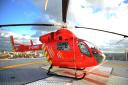The London Air Ambulance on the helipad at The Royal London Hospital, Whitechapel,