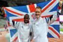 Great Britain's Mo Farah (left) celebrates winning gold in the men's 10,000m alongside Greg Rutherford, who won gold in the men's long jump on day eight of the London 2012 Olympic Games
