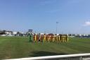 Concord Rangers and Leyton Orient players shake hands before their friendly match (pic: George Sessions).