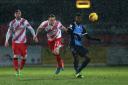 Charlie Lee of Stevenage and Gavin Massey of Leyton Orient battle for the ball (pic: Gavin Ellis/TGS Photo).