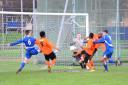 The Tower Hamlets goal comes under pressure against Stansted (pic: Tim Edwards)