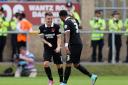Leyton Orient midfielder Dean Cox celebrates with team mate Frazer Shaw after scoring (pic: Dave Simpson/TGS Photo).