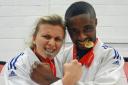 UEL's Sophie Newnes and Helder Francisco show off their medals