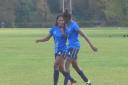 UEL's Otisha Charles (left) and Rinsola Babajide combined for 24 goals as UEL thrashed UCL (pic Lewis McKean)