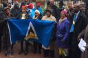 About 70 people gathered outside East Ham town hall to mark St Lucia's national day. Picture: Polly Bindman