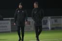 Romford manager Paul Martin and Grays boss Jamie Stuart at the end of the New Year's Day meeting between the two clubs (pic George Phillipou/TGS Photo)