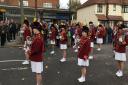 The Haverettes All Girls Marching Band in action at Elm Park's Remembrance Sunday service.