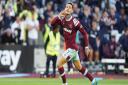 West Ham United\'s Gianluca Scamacca celebrates scoring their first goal against Wolves