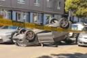 Video clips on social media showed an overturned car after the crash