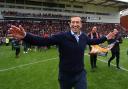 Justin Edinburgh celebrates after Leyton Orient clinched the National League title at Brisbane Road after a goalless draw with Braintree Town (pic: Mark Kerton/PA Images).
