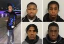 Four men - Abdul Yaro (top-middle), Giovanni Addae-Johnson (top-right),  Kavian Vaughans,  (bottom-middle) and Dainnan Witter-Cameron (bottom-right) - have been jailed for killing Shea Gordon (far left)