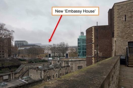 How the Chinese Embassy would look from the Tower of London Credit: Tower Hamlets Council 