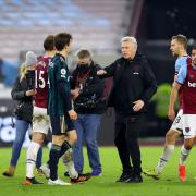 West Ham United manager David Moyes (centre) at the end of the Premier League match at the London Stadium, London. Picture date: Monday March 8, 2021.