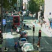 Traffic near the junction of Whitechapel High Street and White Church Lane, close to the scene of the collision, at 9.35am this morning (May 17)
