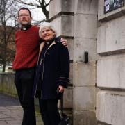 Extinction Rebellion activists Father Martin Newell and Reverend Sue Parfitt, 79, outside Inner London Crown Court