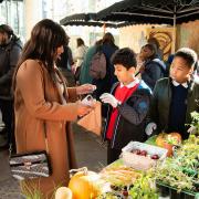 Selling produce grown in school... pupils from Tower Bridge Primary  at Borough Market