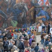Battle of Cable Street mural... rally in 2016 marking 80th anniversary