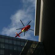 An air ambulance arrives at the Royal London Hospital in Whitechapel