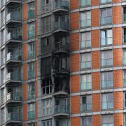 Damage to a 19-storey tower block in New Providence Wharf, where more than 100 firefighters tackled a blaze that ripped through the block.