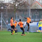 Action from Tower Hamlets clash with Hashtag United at Mile End Stadium (pic Tim Edwards)