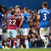 Tempers flare between the Everton and West Ham players at Goodison Park