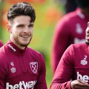 West Ham United\'s Declan Rice training ahead of their clash with Anderlecht