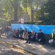 The picket line outside New City College\'s Arbour Square campus