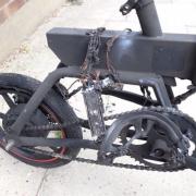 An e-bike that caught fire in east London