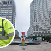 Three men allegedly had a 'corrosive substance' thrown at them in Cabot Square, Canary Wharf