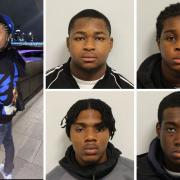 Four men - Abdul Yaro (top-middle), Giovanni Addae-Johnson (top-right),  Kavian Vaughans,  (bottom-middle) and Dainnan Witter-Cameron (bottom-right) - have been jailed for killing Shea Gordon (far left)