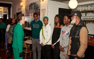 Princess Anne meets members of Intermission Youth at Theatre Royal Stratford East
