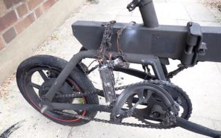 An e-bike that caught fire in east London