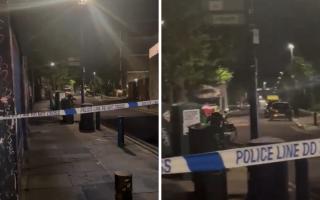 Screengrabs from a video shared by @th_crime_watch showing police at Bethnal Green